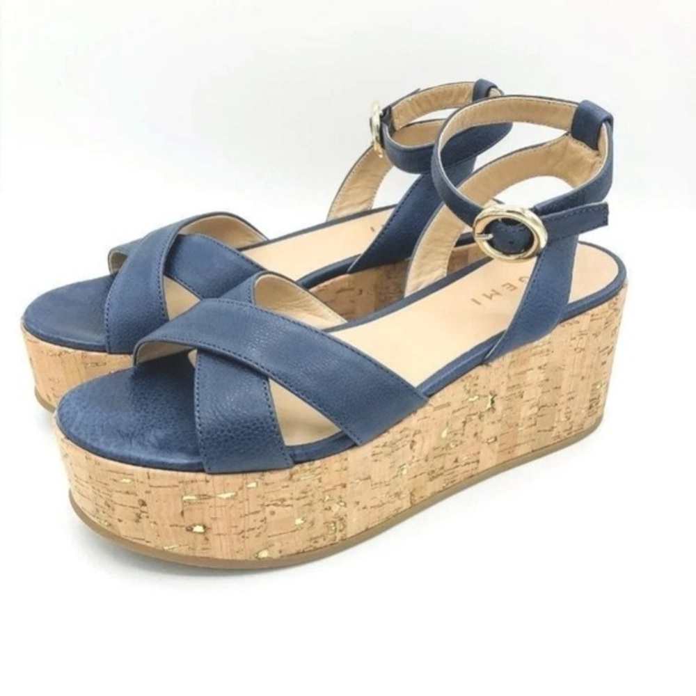 M. Gemi Navy Platform Sandals with Cork